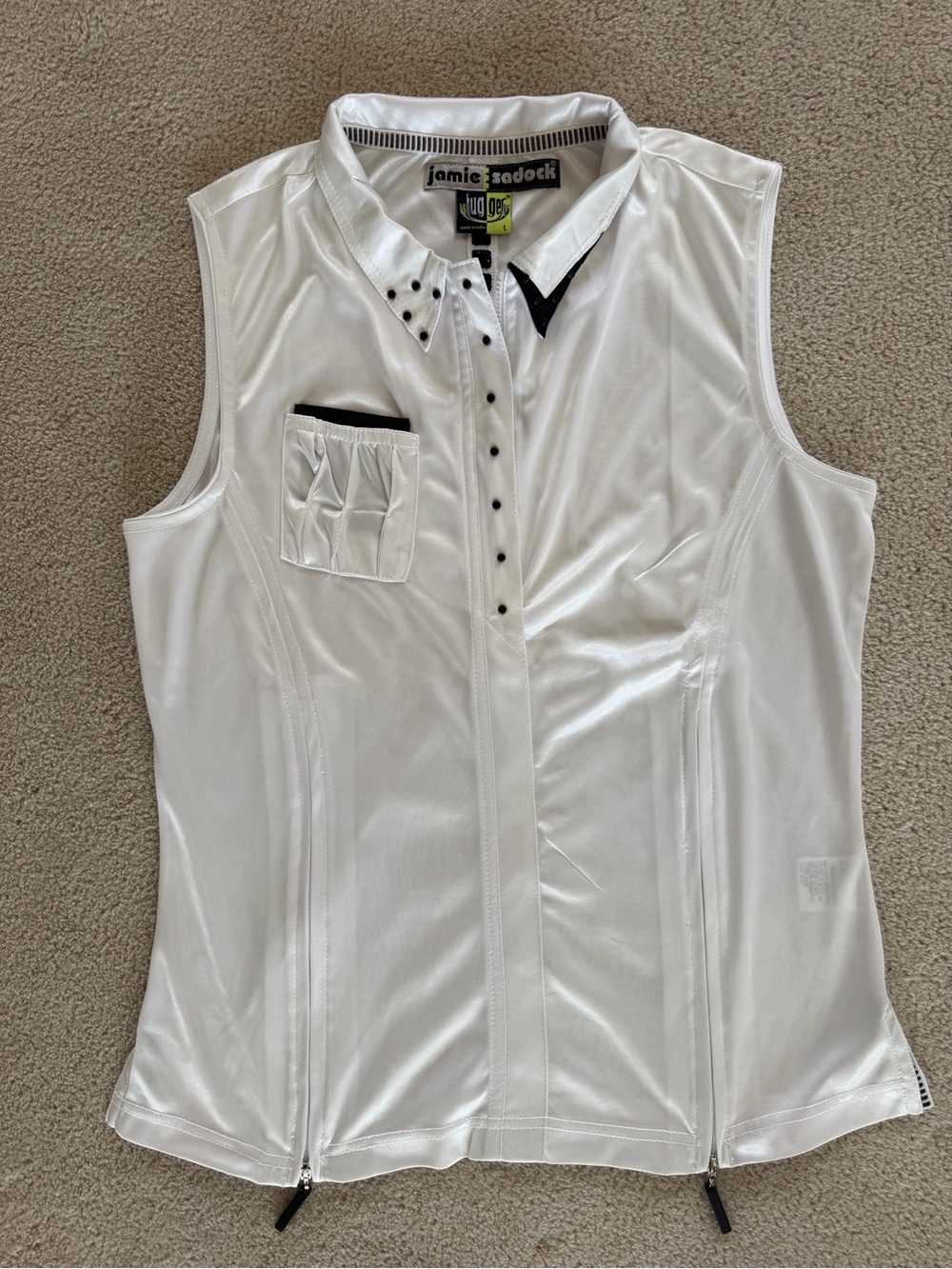jamie sadock White Sleeveless Golf Polo with Black Trim